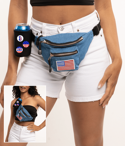 Blue Jean Buckle Fanny Pack with Drink Holder