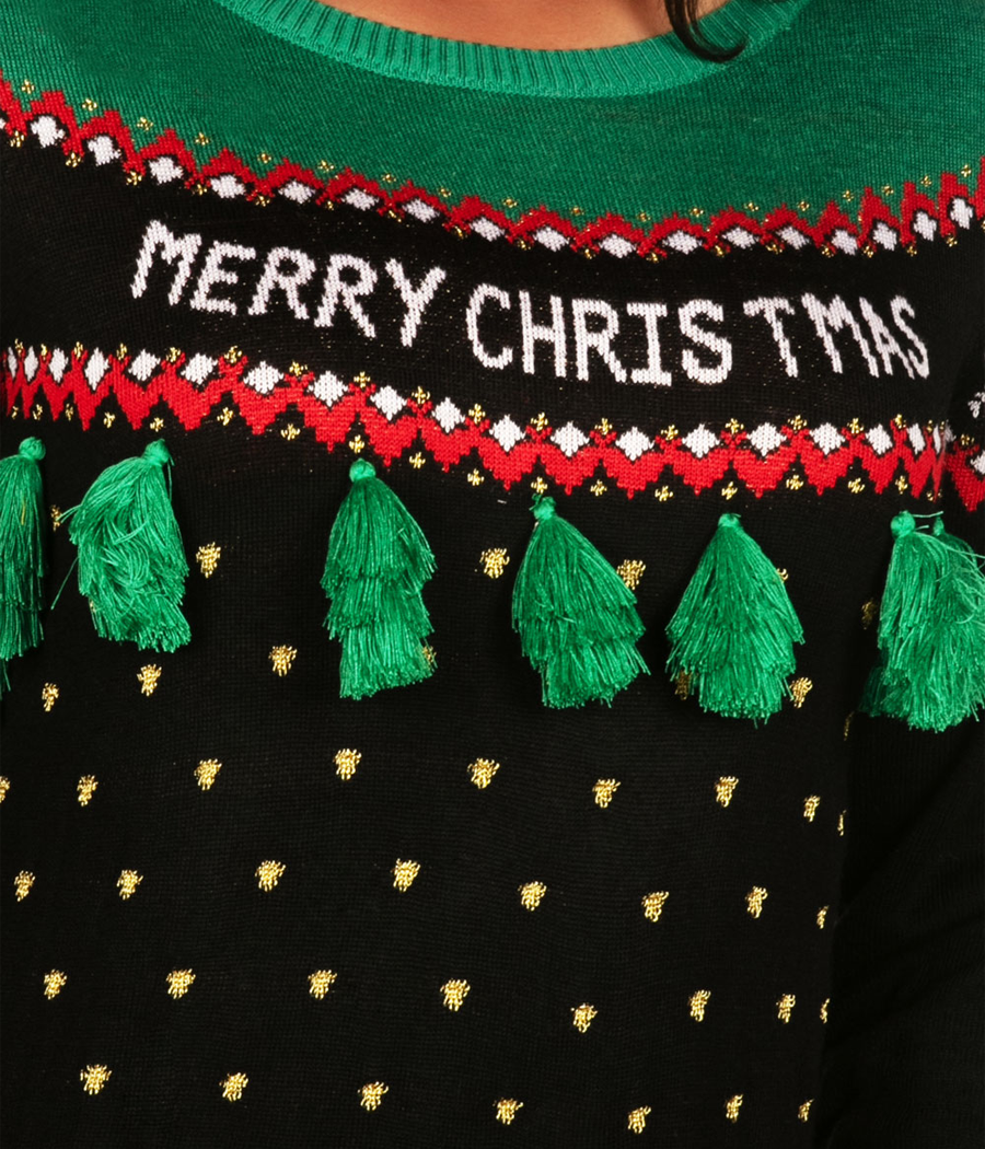 Women's Christmas Tree Tassel Ugly Christmas Sweater