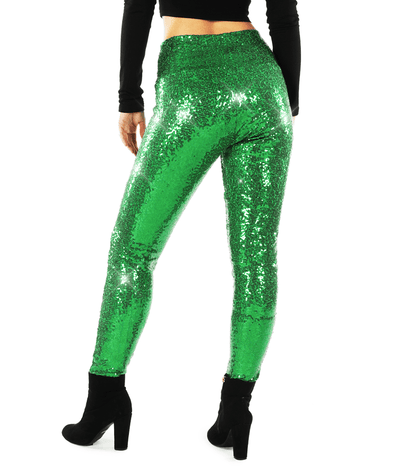 Green Sequin High Waisted Leggings Image 2