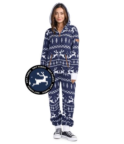 Women's Navy Fair Isle Knit Jumpsuit