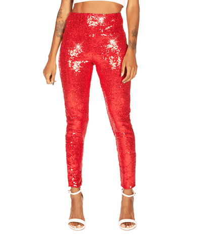 Red Sequin High Waisted Leggings Primary Image