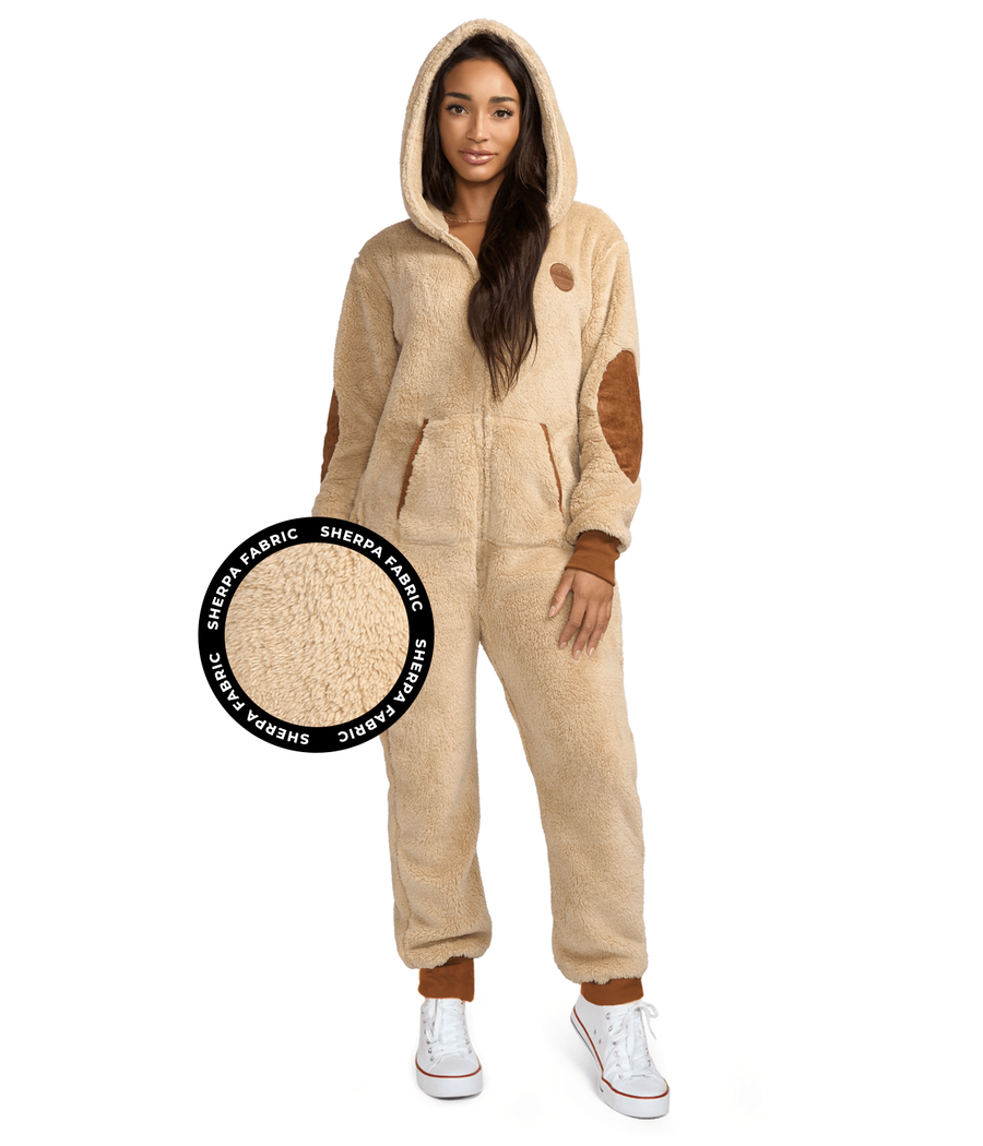 Women's Tan Sherpa Jumpsuit