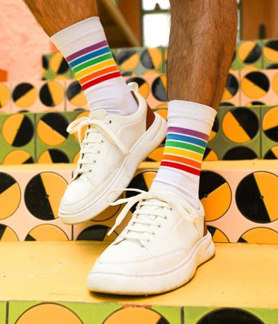 Men's White Rainbow Socks (Fits Sizes 8-11M) Image 2