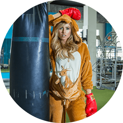 shop animal costumes - image of woman wearing kangaroo costume