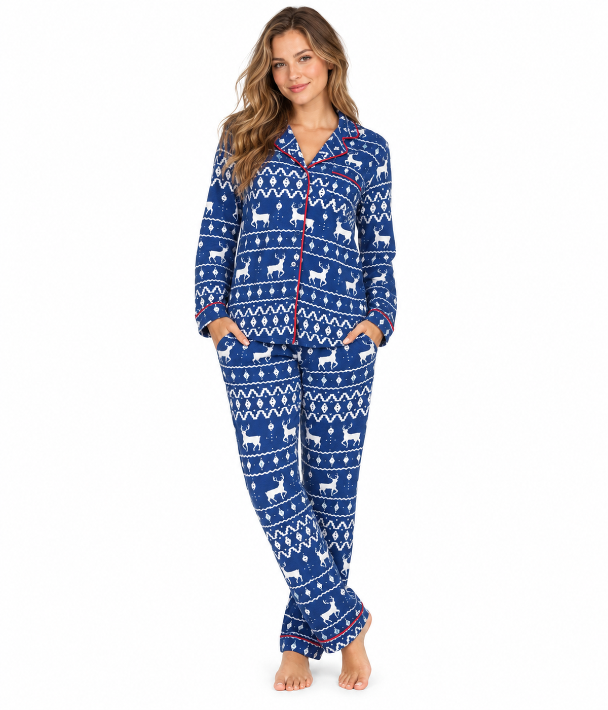 Women's Blue Reindeer Lapel Pajama Set