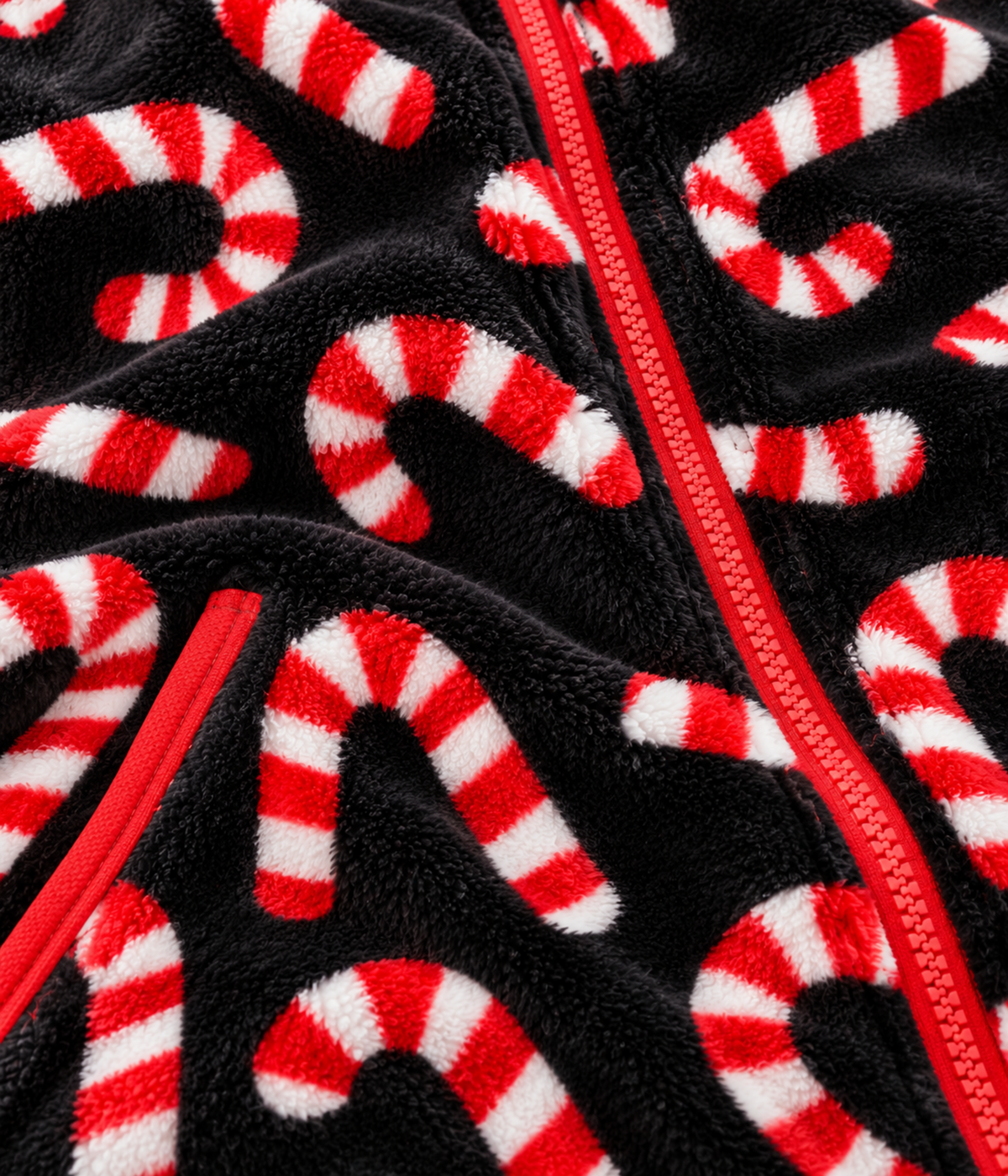 Women's Candy Cane Lane Jumpsuit fabric close-up