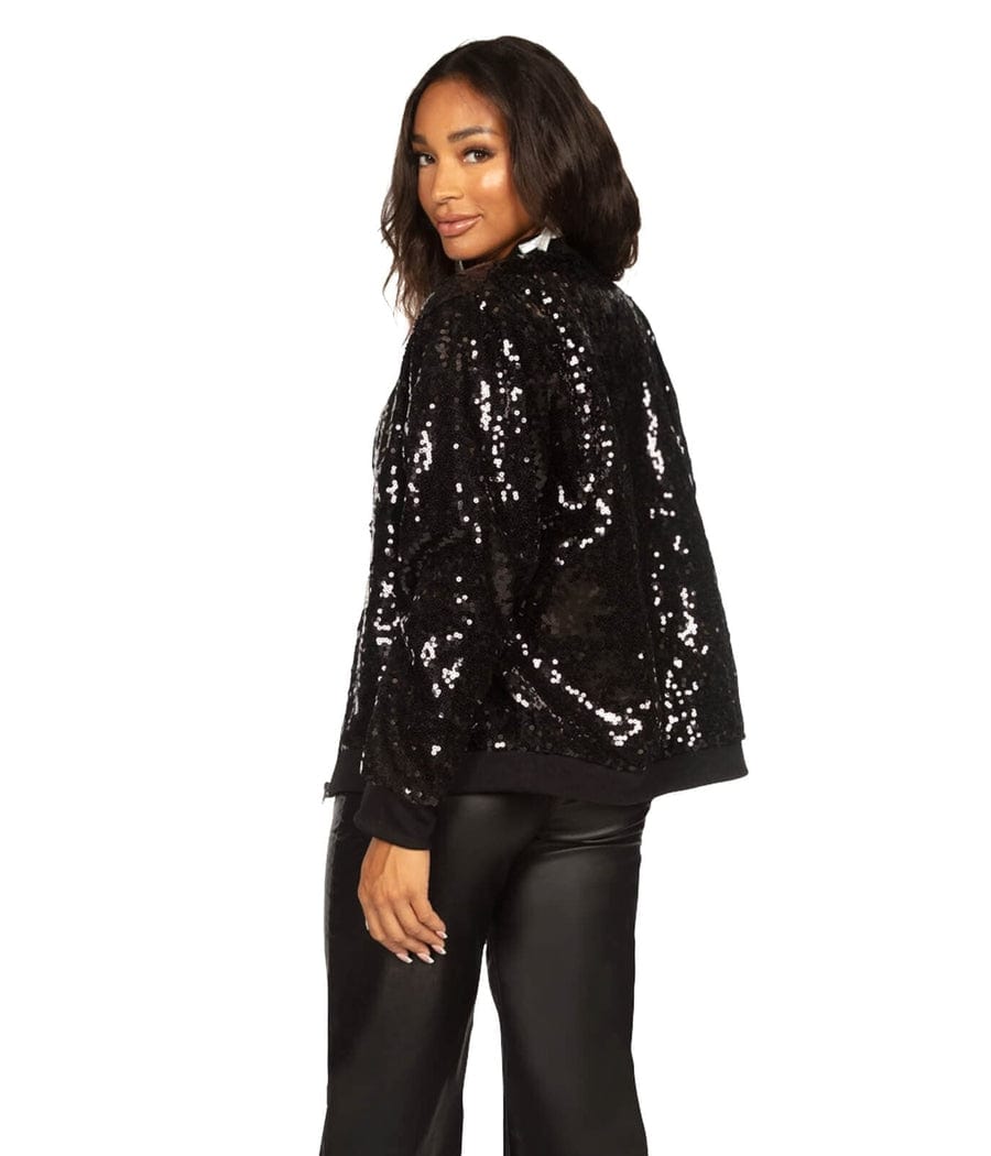 Black Sequin Disc Bomber Jacket