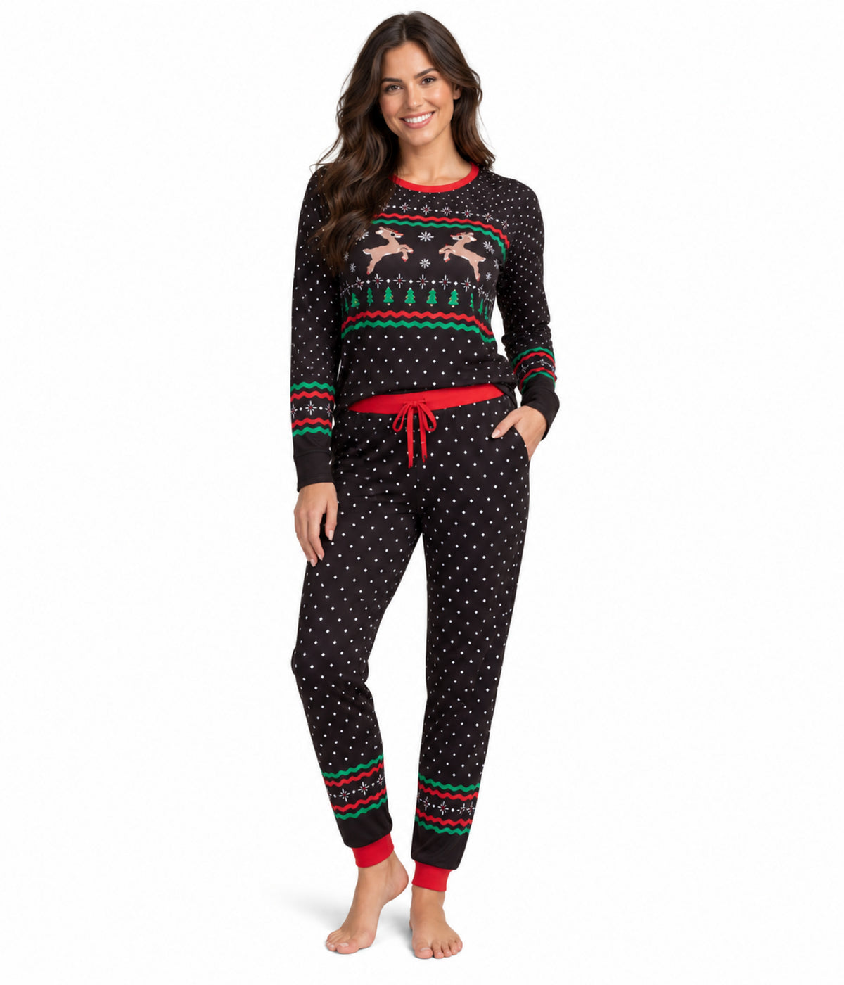 Women's Fair Isle Rudolph Crew Neck Pajama Set