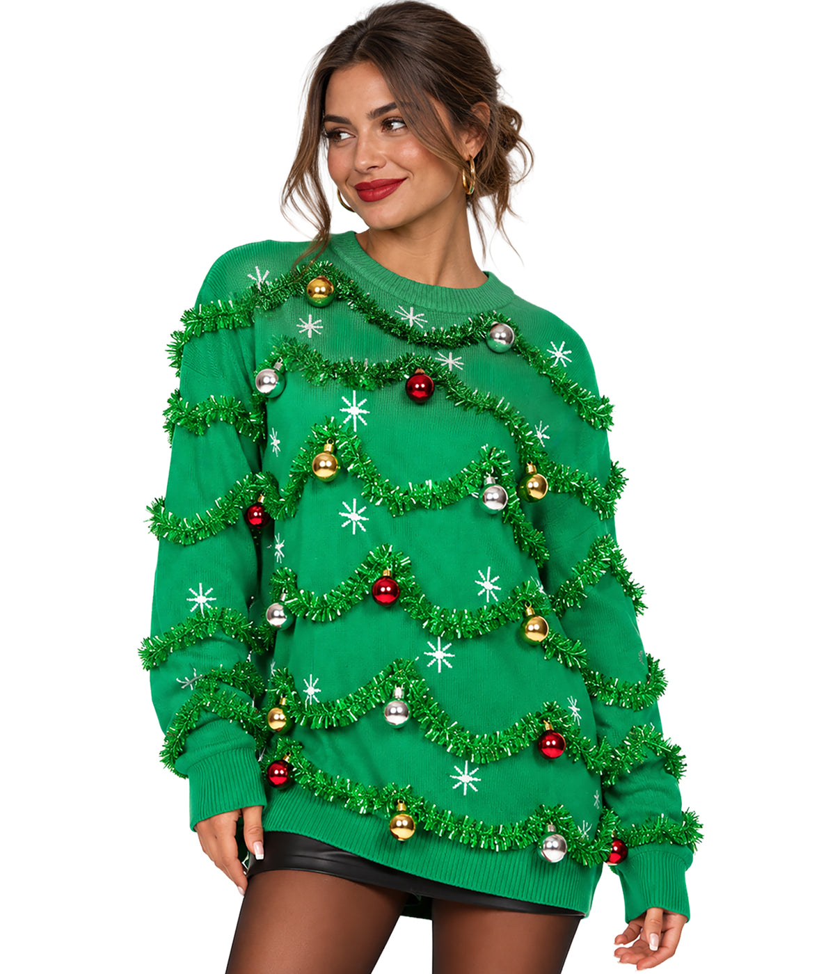 Women's Gaudy Garland Oversized Christmas Sweater Image 2