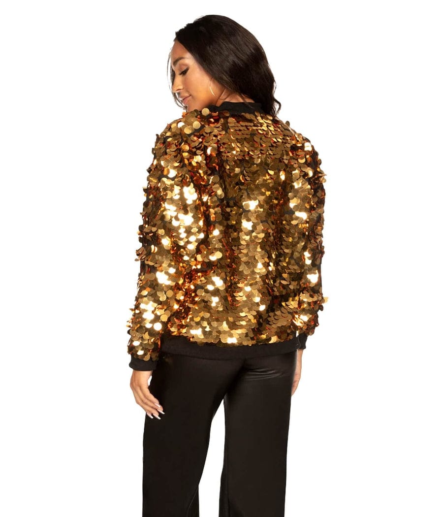 Women's Gold Sequin Disc Bomber Jacket | Fun Bomber Jacket Design | High Strength & Durable Material | Gold | Tipsy Elves