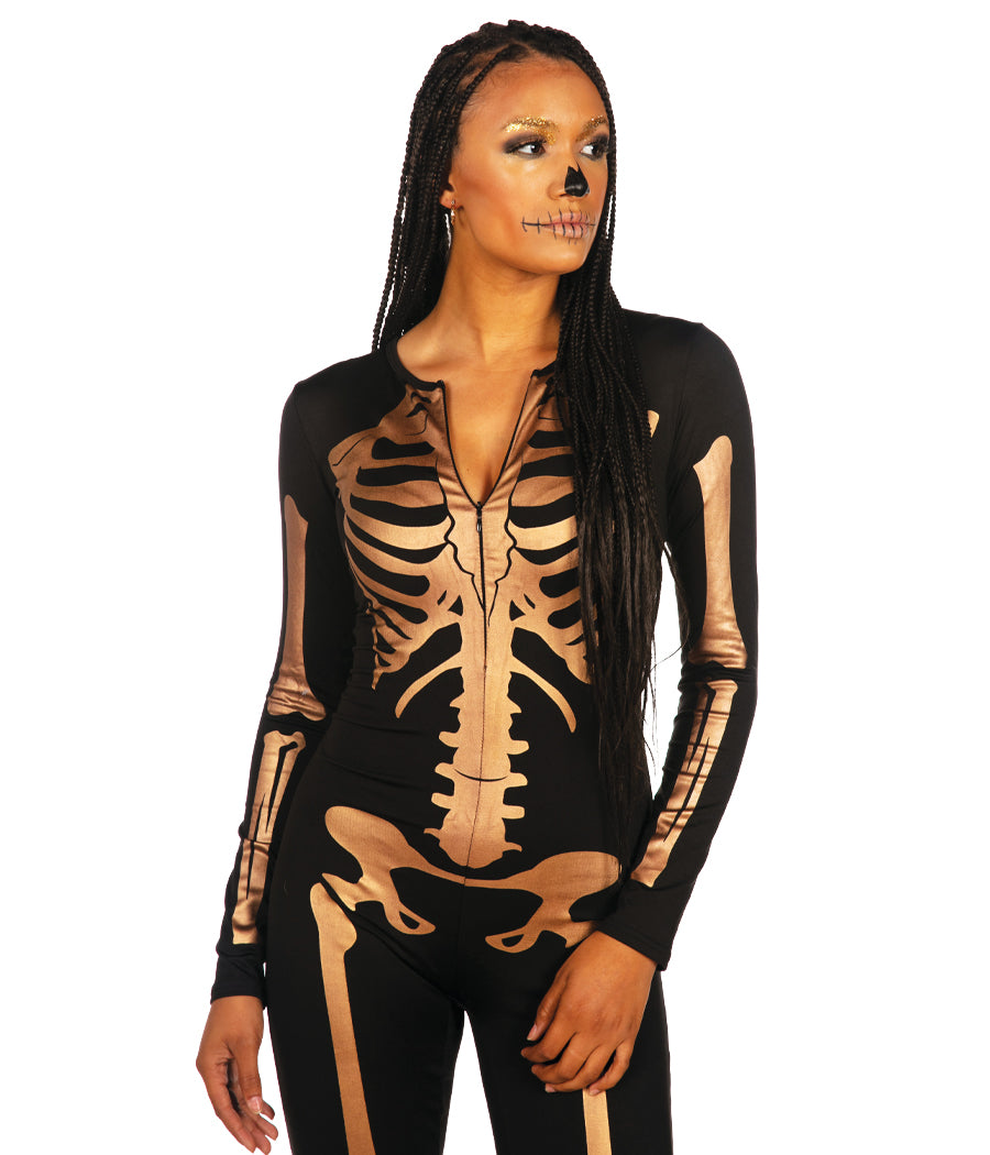 Tipsy Elves Form Fitting Skeleton Bodysuits for Halloween - Sexy Skeleton Costume - Women's Gold Skeleton Bodysuit Halloween Costume Size XX-Large Tipsy Elves Form Fitting Skeleton Bodysuits for Halloween - Sexy Skeleton Costume - Women's Gold Skeleton Bodysuit Halloween Costume Size XX-Large