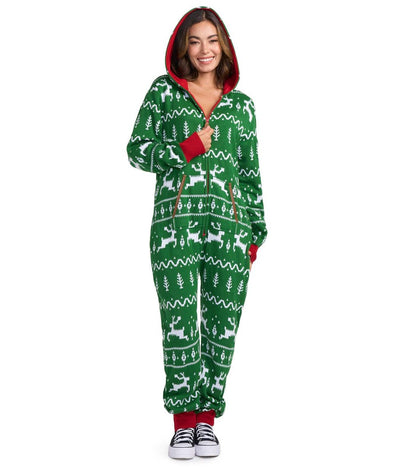 Women's Green Fair Isle Knit Jumpsuit Primary Image