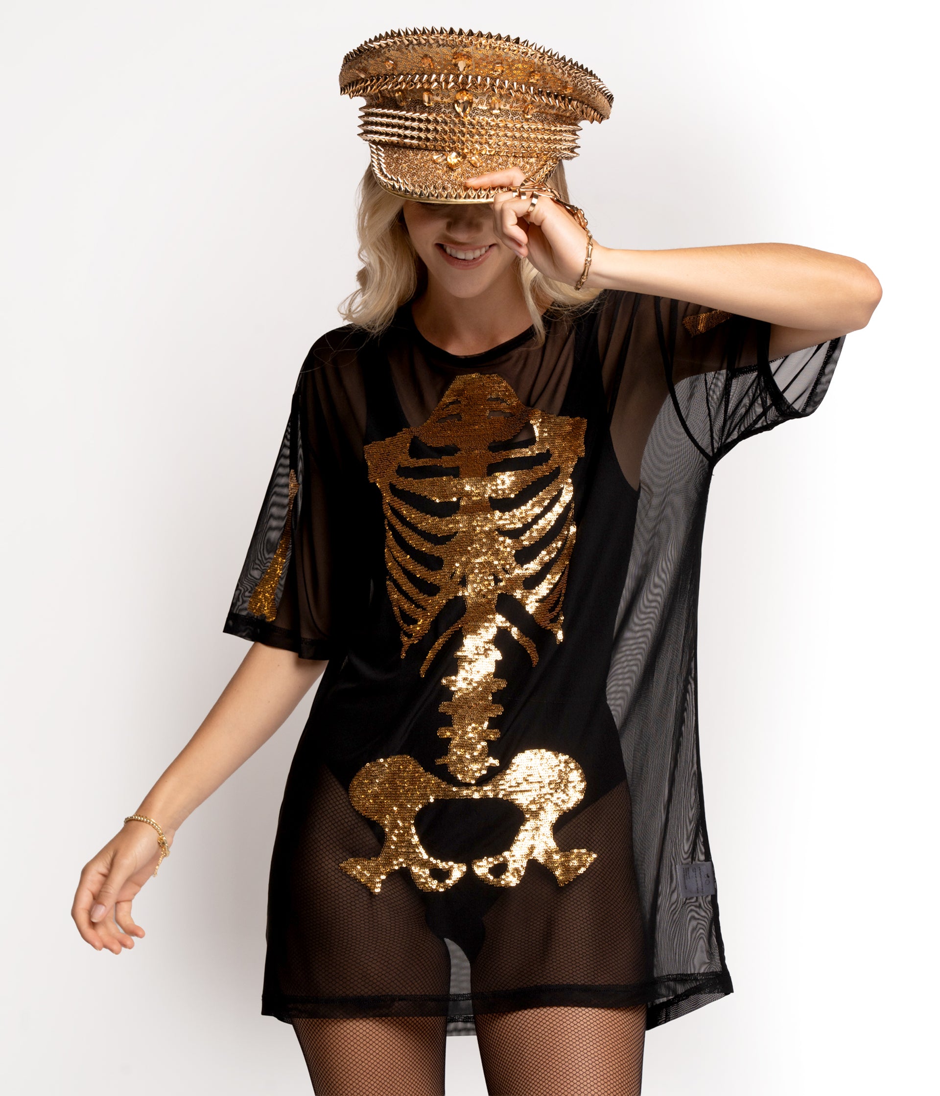Gold Skeleton Mesh Costume Dress Image 2
