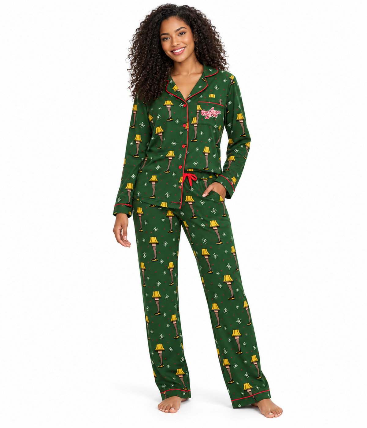 Women's Christmas Story Leg Lamp Lapel Pajama Set