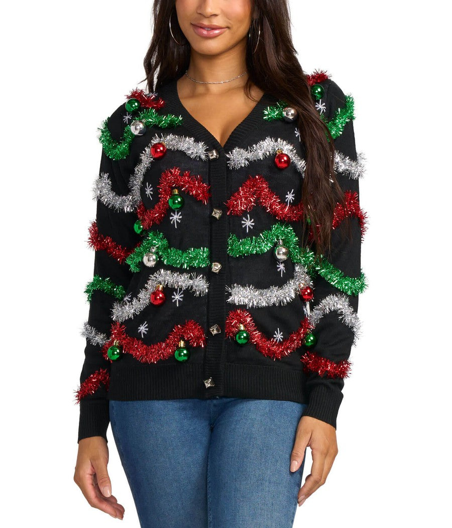 Women's Midnight Garland Light Up Christmas Cardigan Sweater