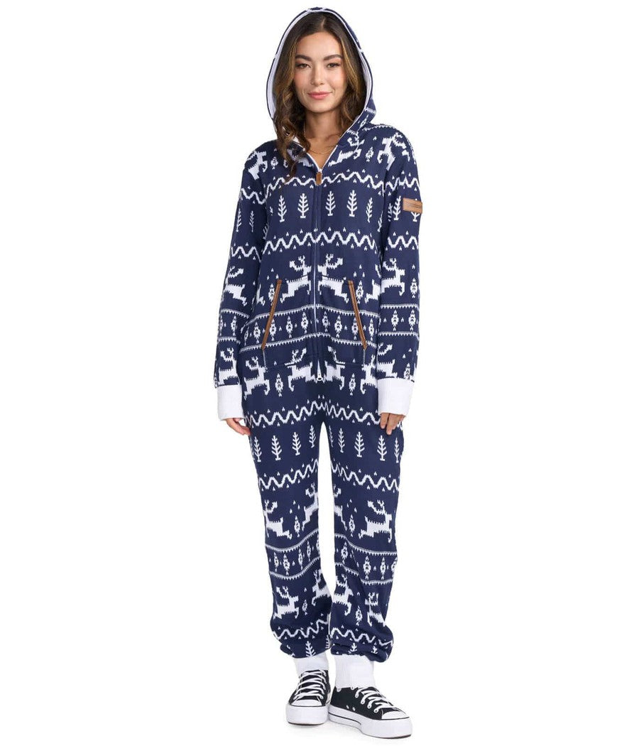 Women's Navy Fair Isle Knit Jumpsuit