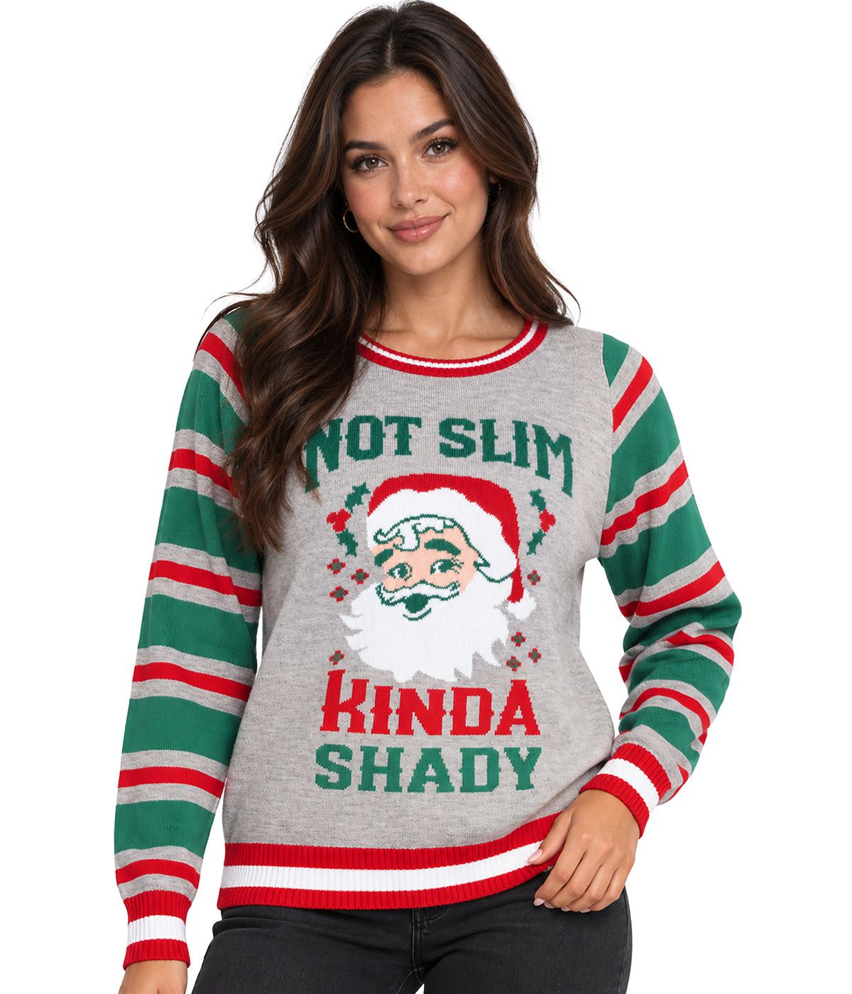 Women's Not Slim, Kinda Shady Ugly Christmas Sweater Image 2