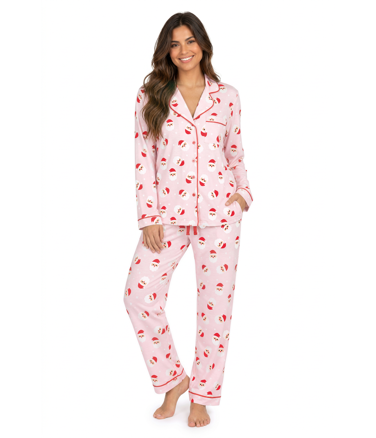 Women's Pink Santa Lapel Pajama Set