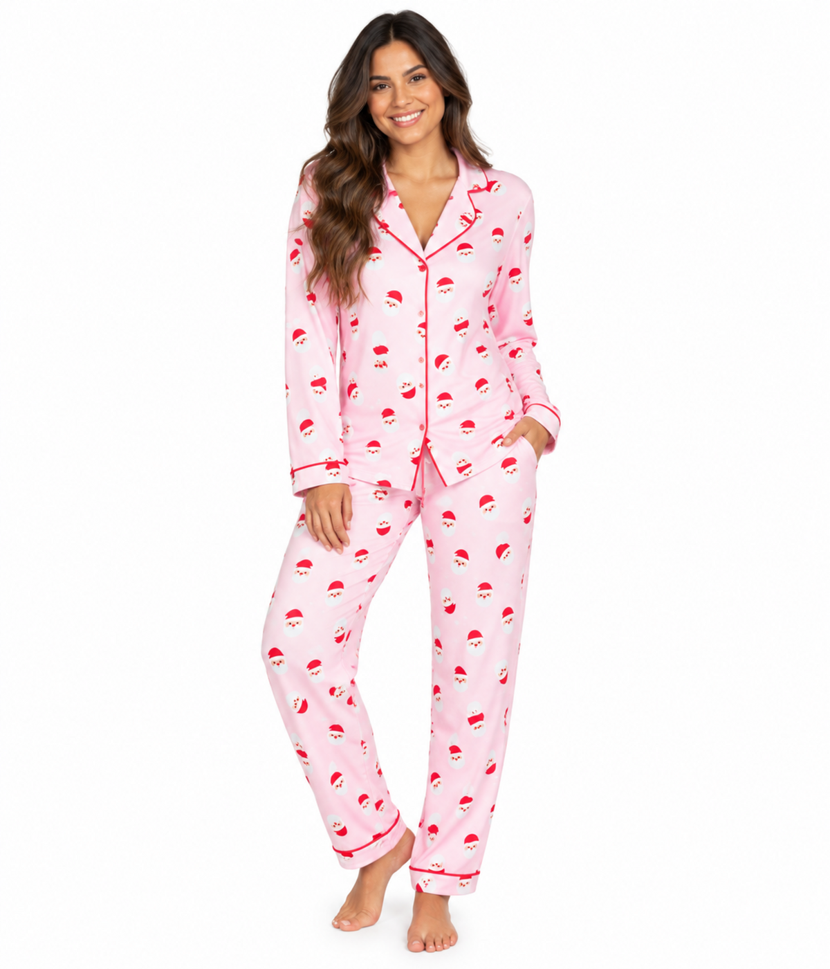 Women's Pink Santa Lapel Pajama Set Primary Image
