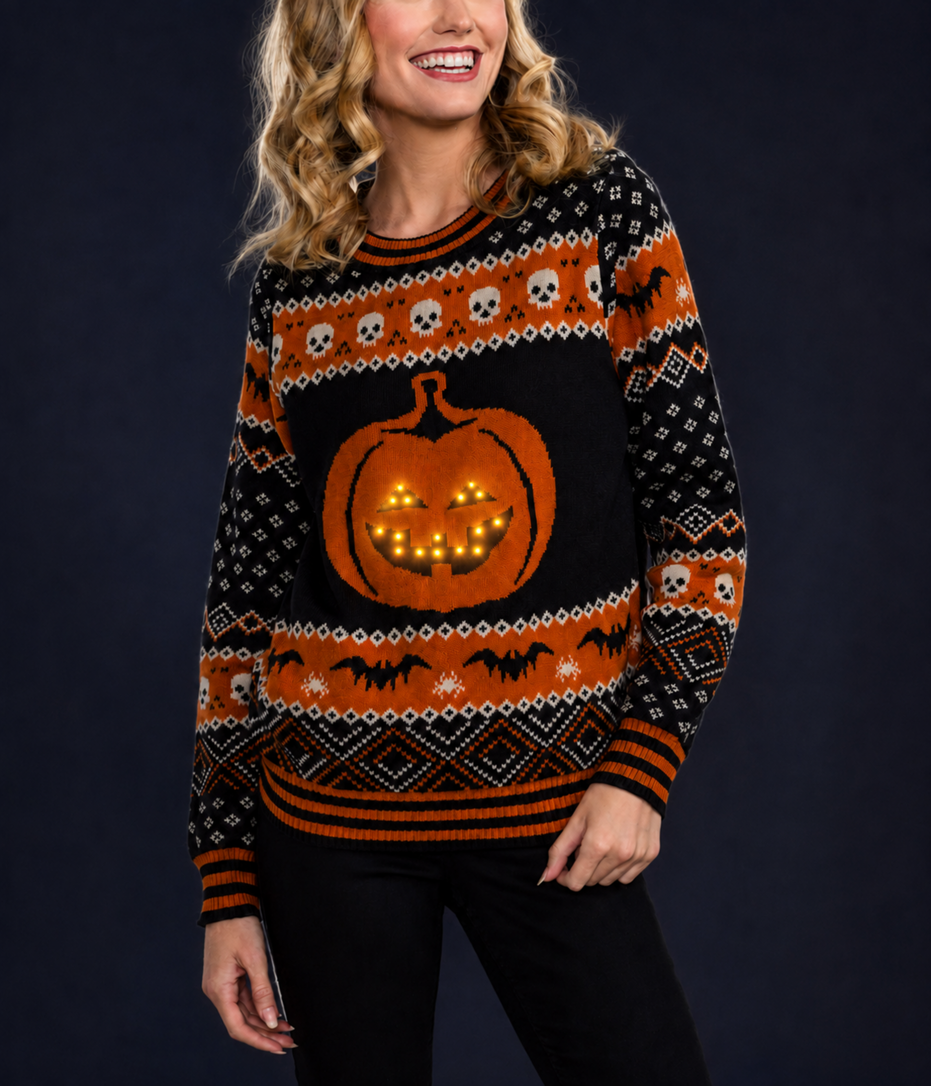 Women's Pumpkin Light Up Halloween Sweater Image 2