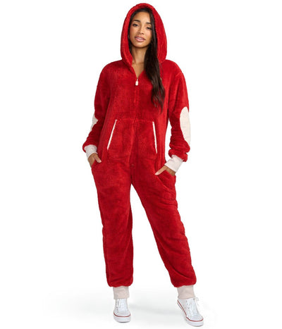 Women's Red Sherpa Jumpsuit Image 4