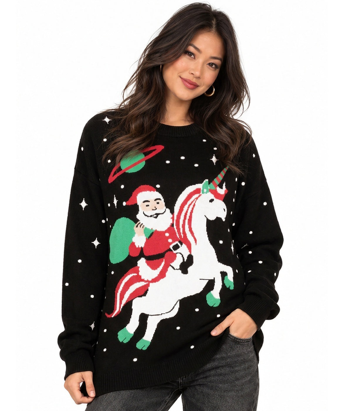 Women's Santa Unicorn Oversized Christmas Sweater Image 2