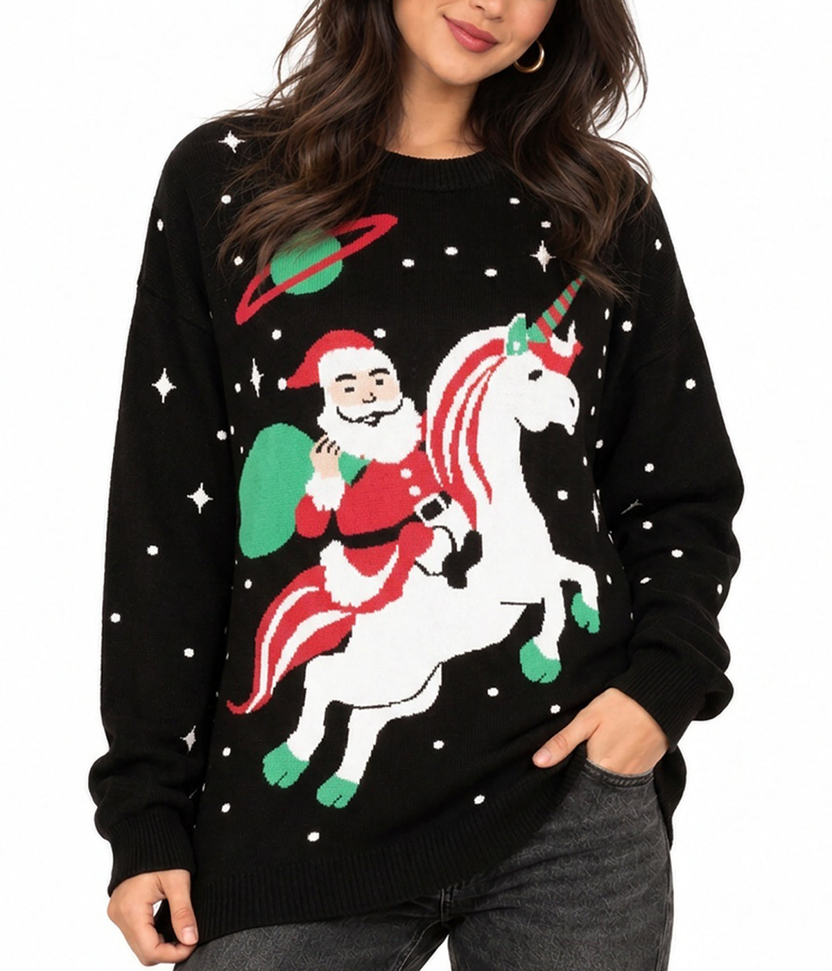Women's Santa Unicorn Oversized Christmas Sweater