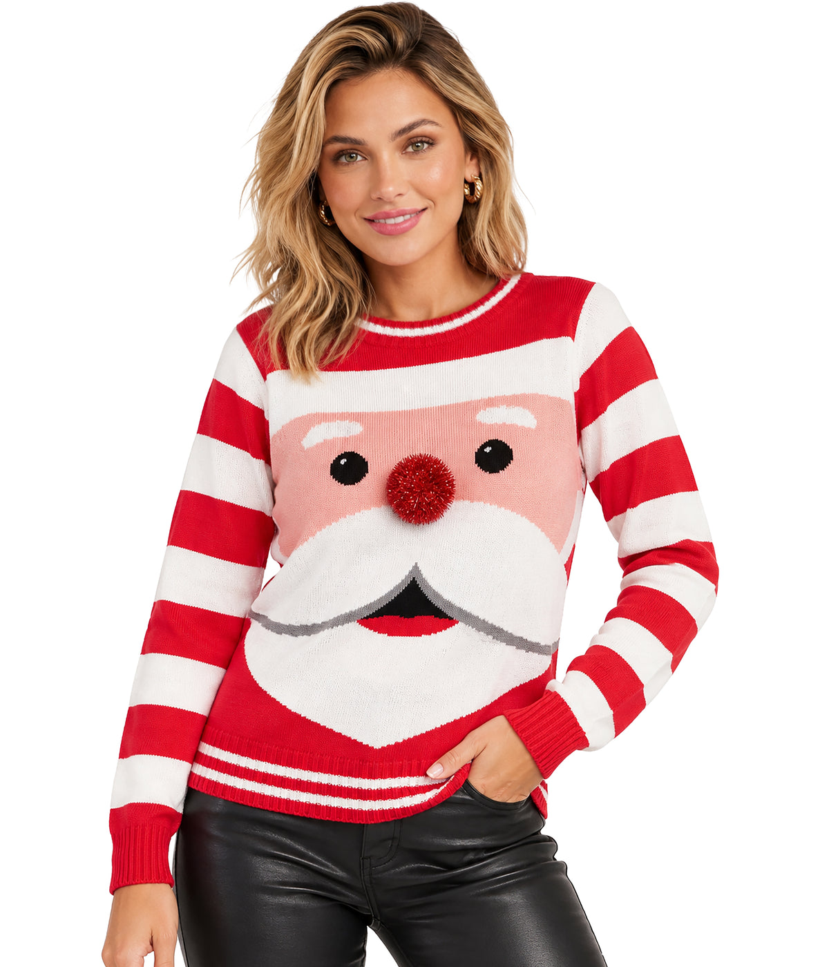 Women's Santa's Close Up Ugly Christmas Sweater Image 2