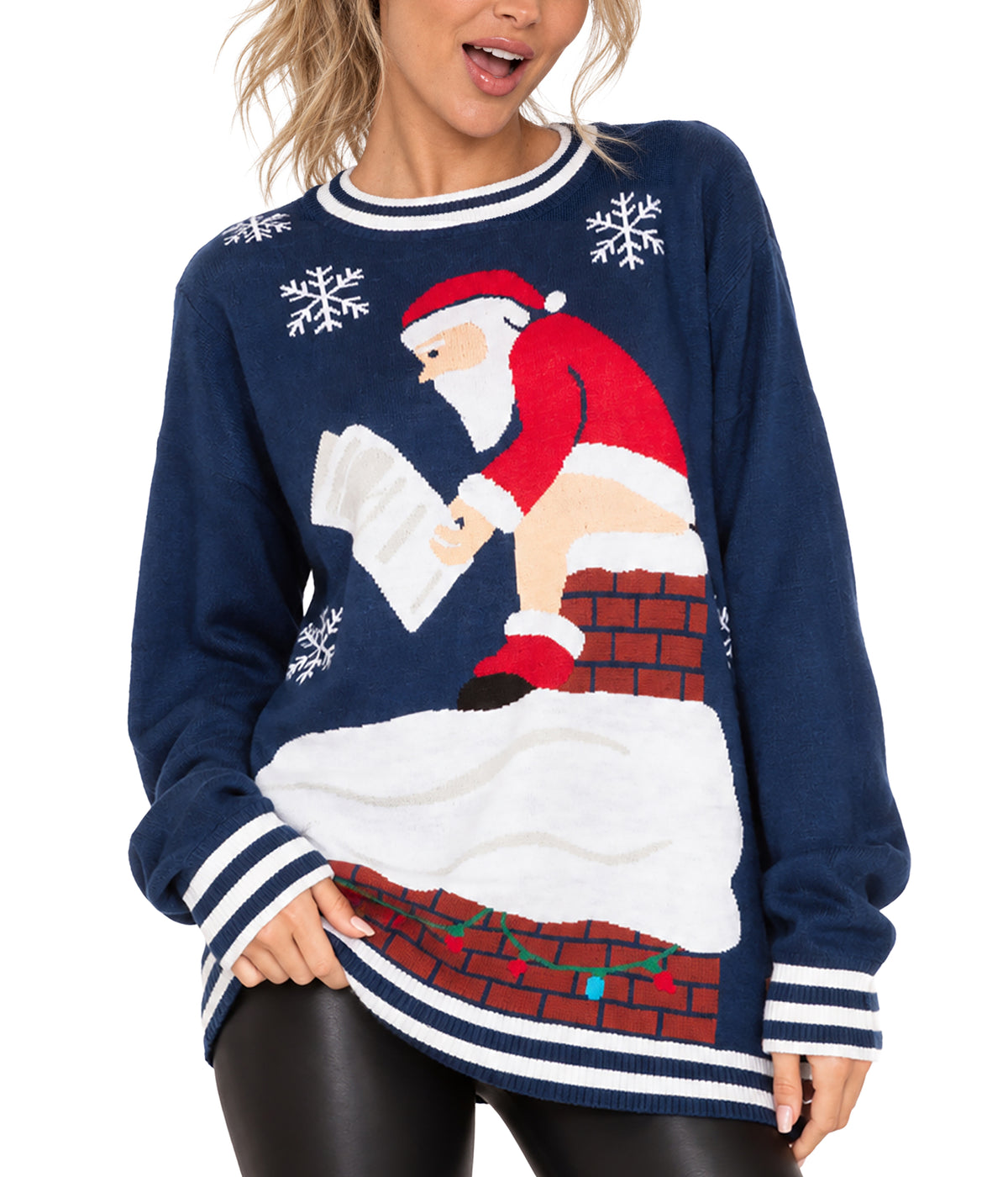 Women's Santa's Log On Fire Oversized Christmas Sweater