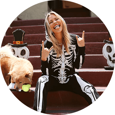 shop skeleton costumes - image of woman wearing skeleton onesie
