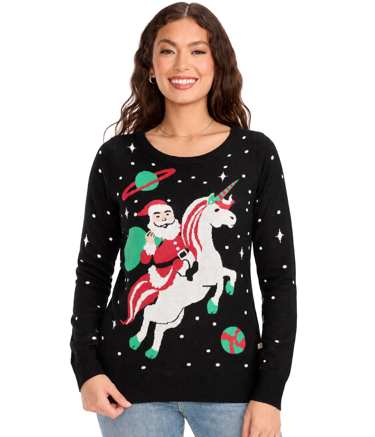 Women's Santa Unicorn Ugly Christmas Sweater Image 2