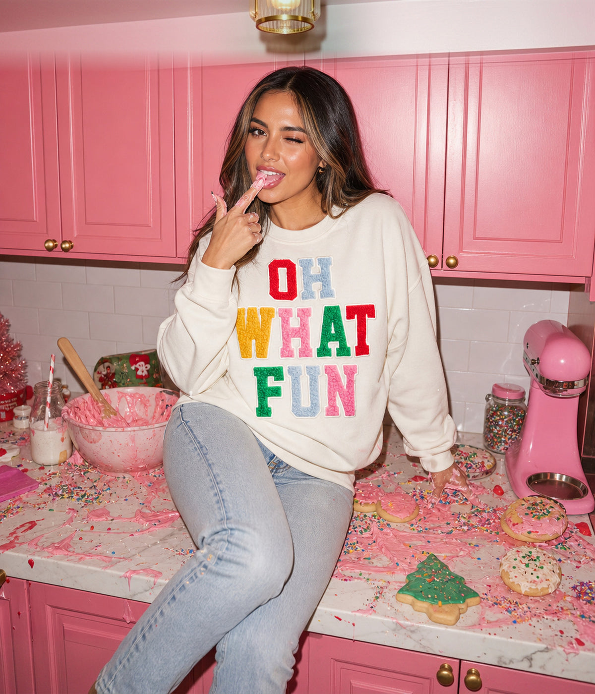 Women's Oh What Fun Patch Letter Sweatshirt Image 2
