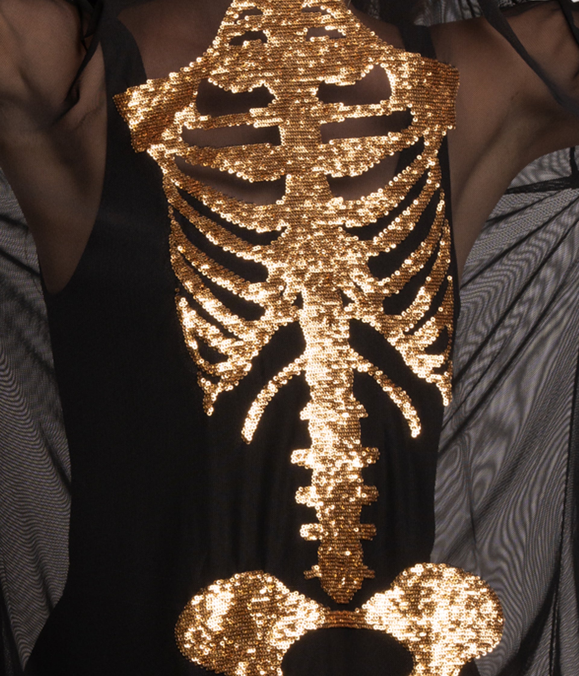 Gold Skeleton Mesh Costume Dress: Women's Halloween Outfits