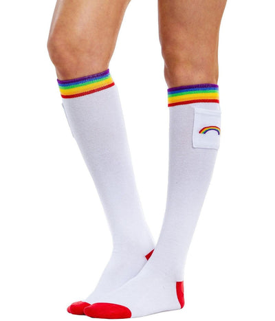 White Rainbow Socks with Pocket (Fits Sizes 6-11W) Image 3