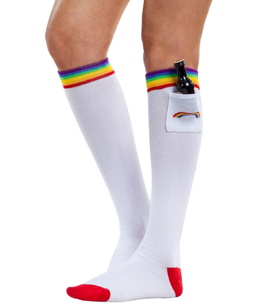 White Rainbow Socks with Pocket (Fits Sizes 6-11W)