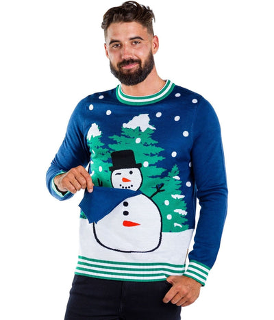 Men's Peekaboo Snowman Ugly Christmas Sweater Image 2::Men's Peekaboo Snowman Ugly Christmas Sweater