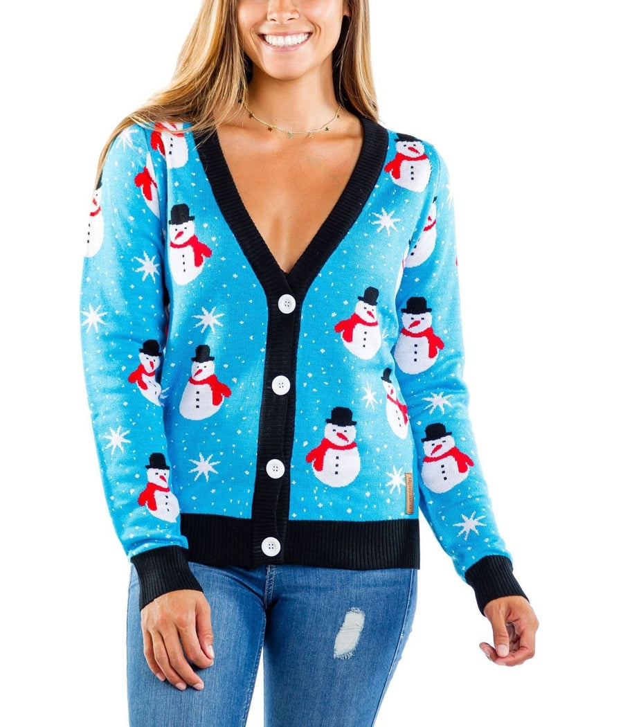 Women's Snazzy Snowman Cardigan Sweater