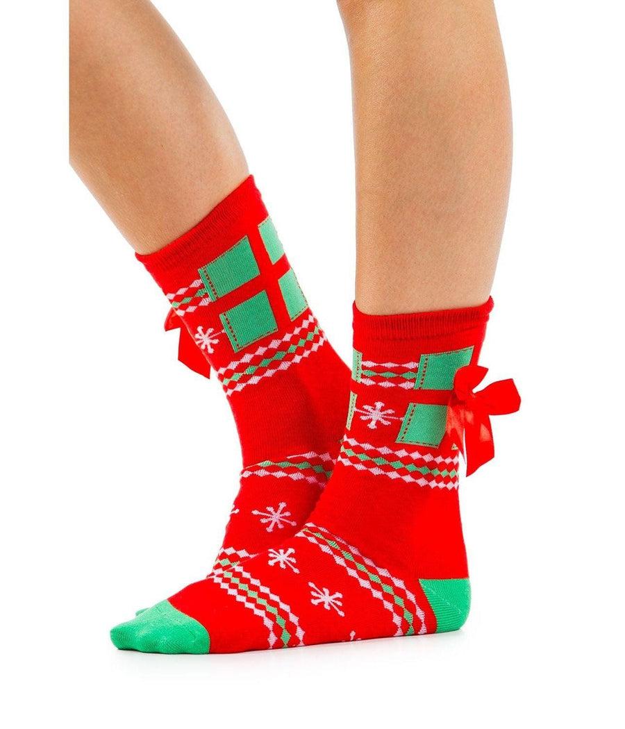 Women's Red Present Socks (Fits Sizes 6-11W)