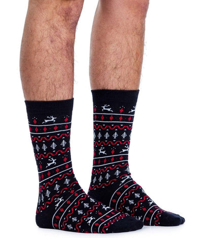 Men's Red and Black Fair Isle Socks (Fits Sizes 8-11M)