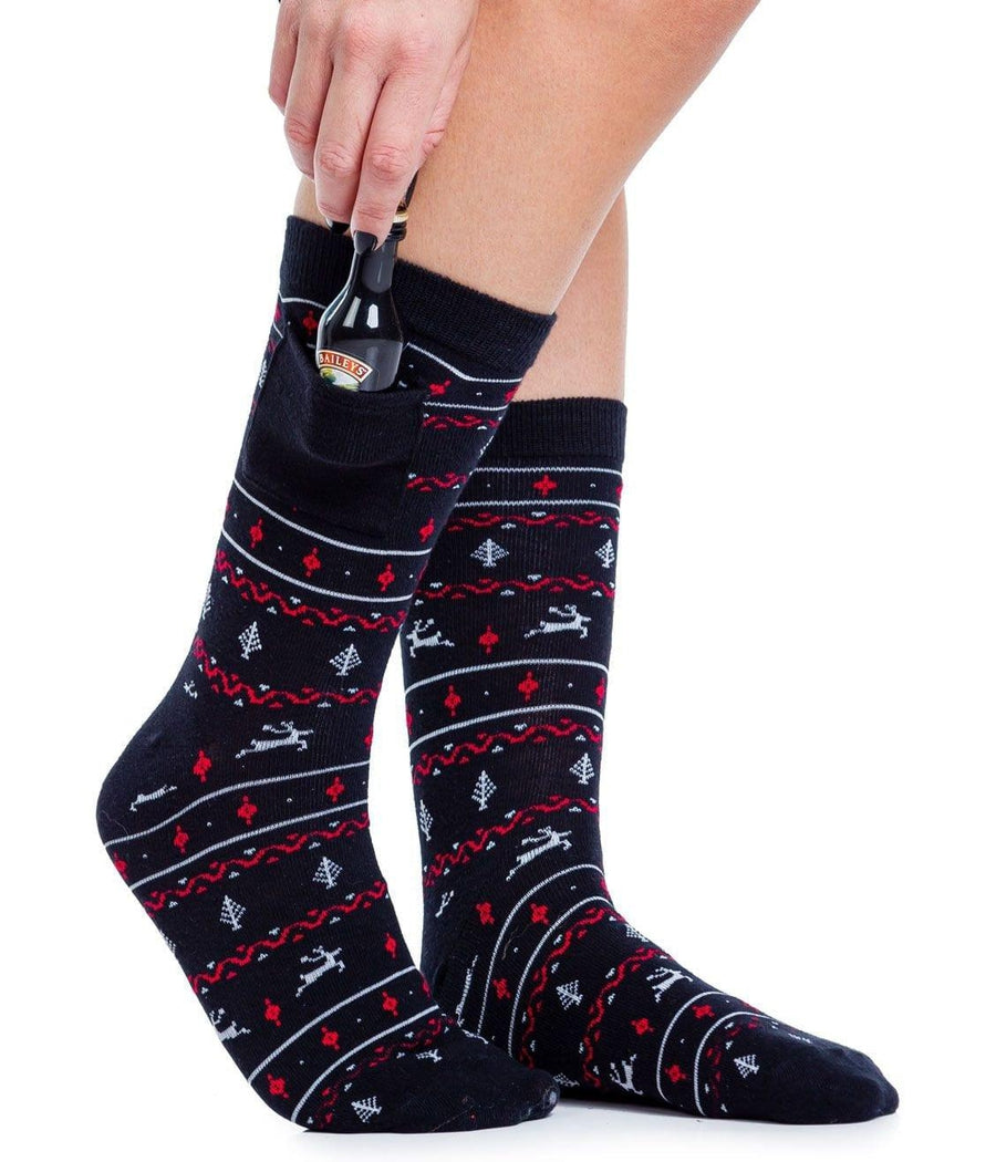 Men's Black Fair Isle Socks with Pocket (Fits Sizes 8-11M)