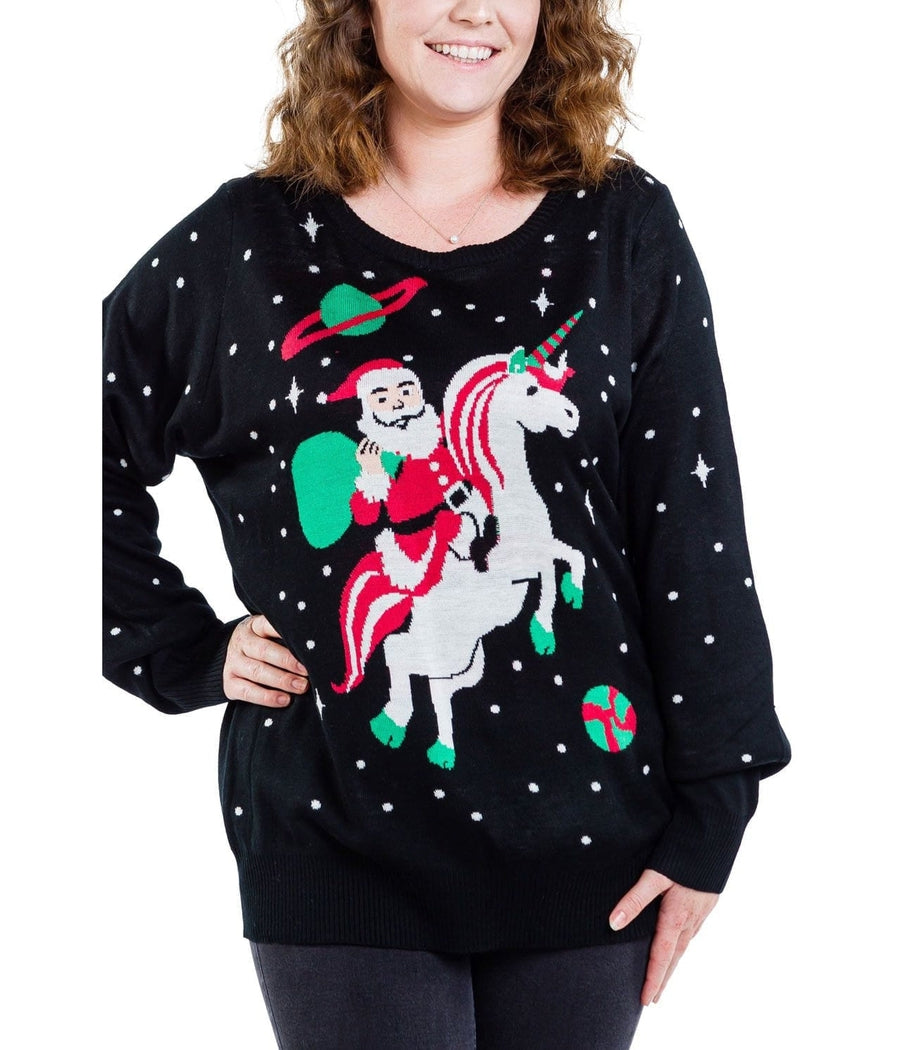 Women's Santa Unicorn Ugly Christmas Sweater Image 3::Women's Santa Unicorn Ugly Christmas Sweater