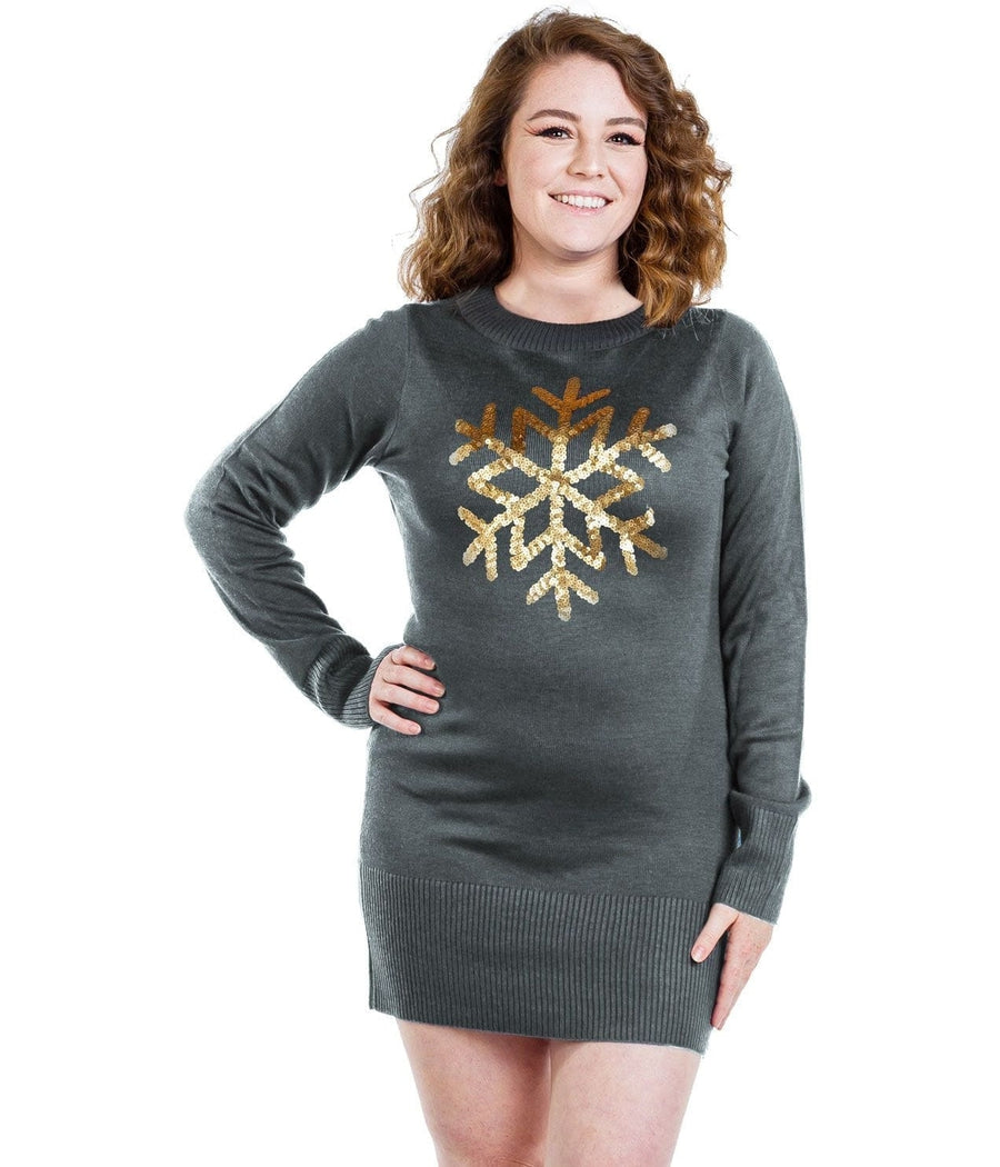 Women's Sequined Snowflake Plus Size Sweater Dress