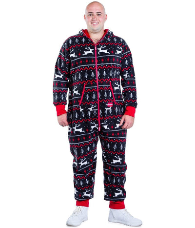 Men's Black and Red Fair Isle Big and Tall Jumpsuit Image 3