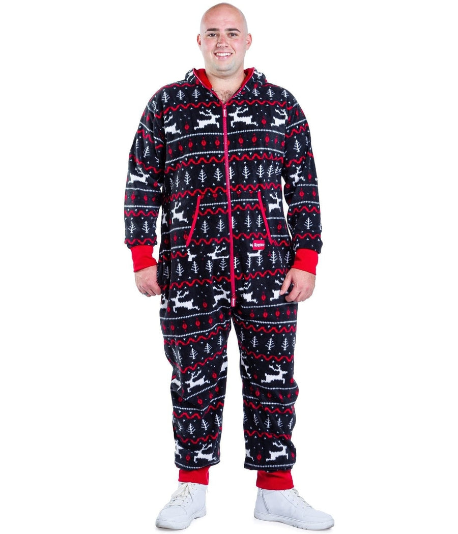 Men's Black and Red Fair Isle Big and Tall Jumpsuit