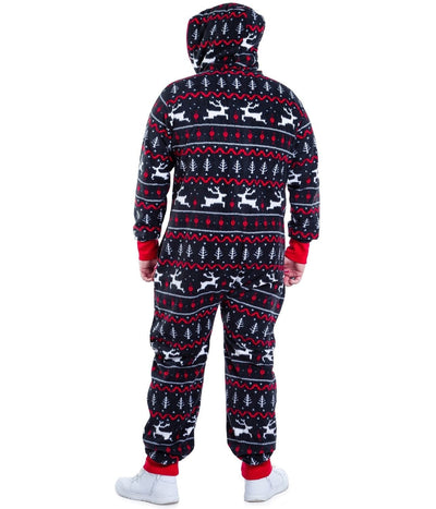 Men's Black and Red Fair Isle Big and Tall Jumpsuit