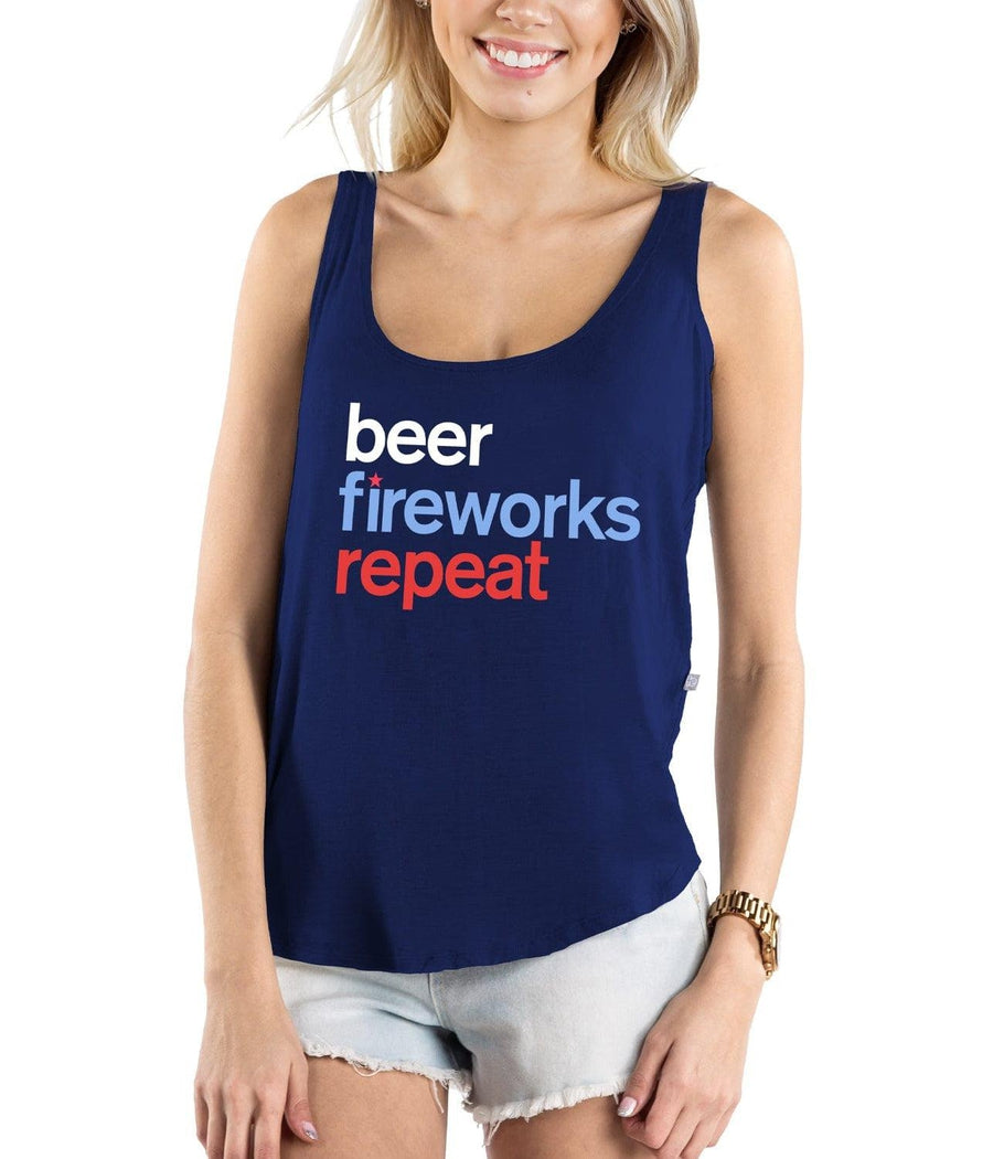 Women's Beer Fireworks Repeat Tank Top