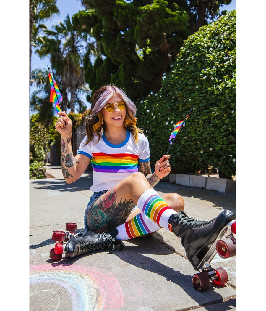 Women's White Rainbow Socks (Fits Sizes 6-11W)