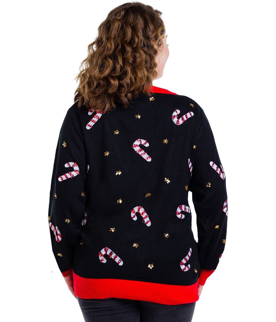 Women's Sequin Candy Cane Plus Size Cardigan Sweater