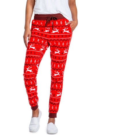 Women's Red Reindeer Jogger Sweatpants