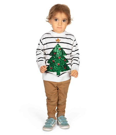 Toddler Boy's White Striped Tree Sweater Image 2